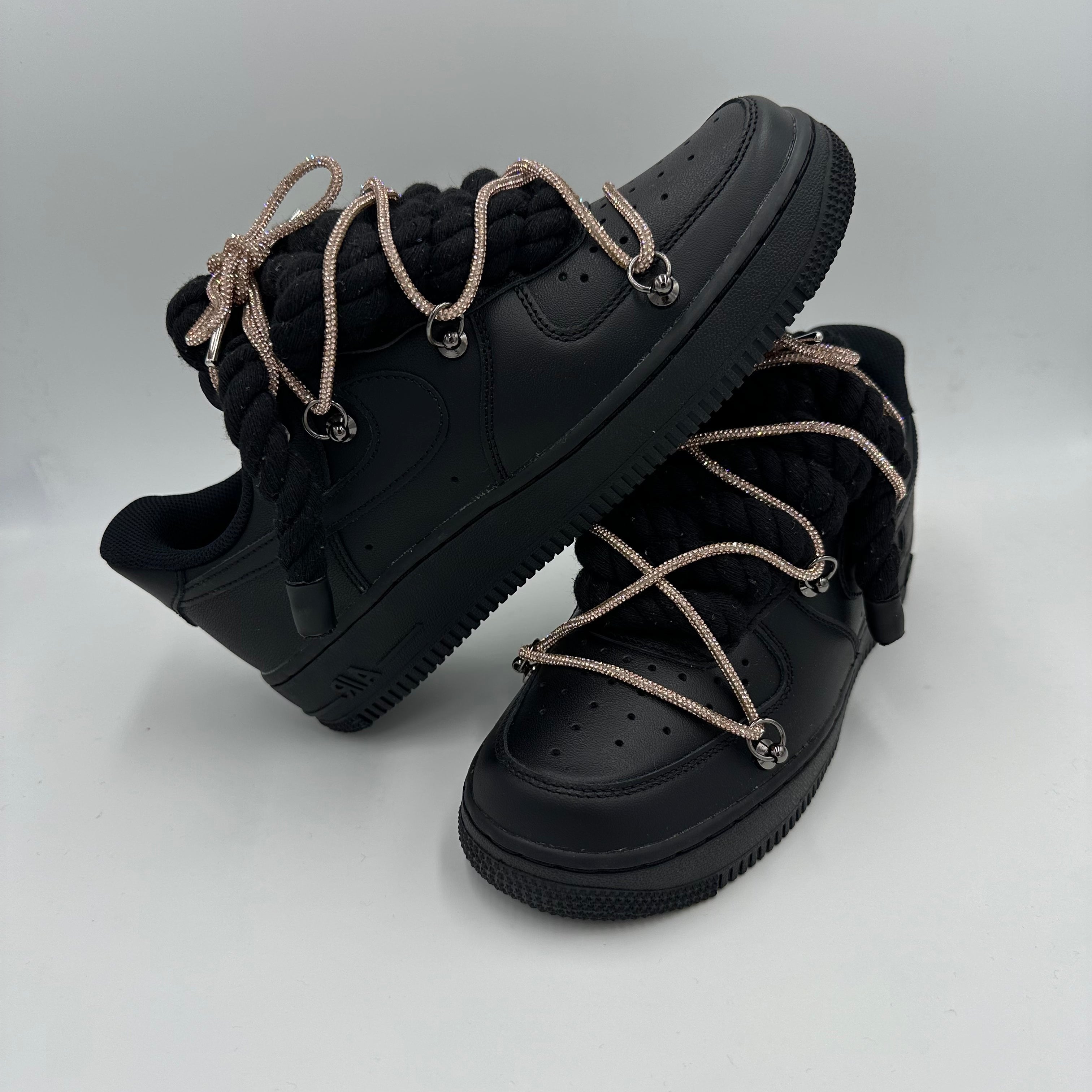 Nike Air Force 1 Black "Rope Laces Black" Triple Crystal Gold